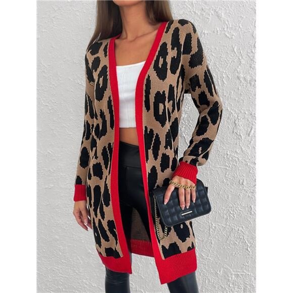 Leopard Pattern Open Front Cardigan - Picture 1 of 6